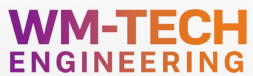 Logo von WM-TECH ENGINEERING in lila und orange.