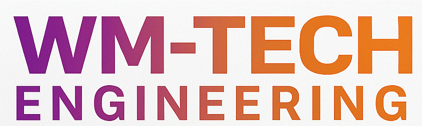 Logo von WM-TECH ENGINEERING in lila und orange.